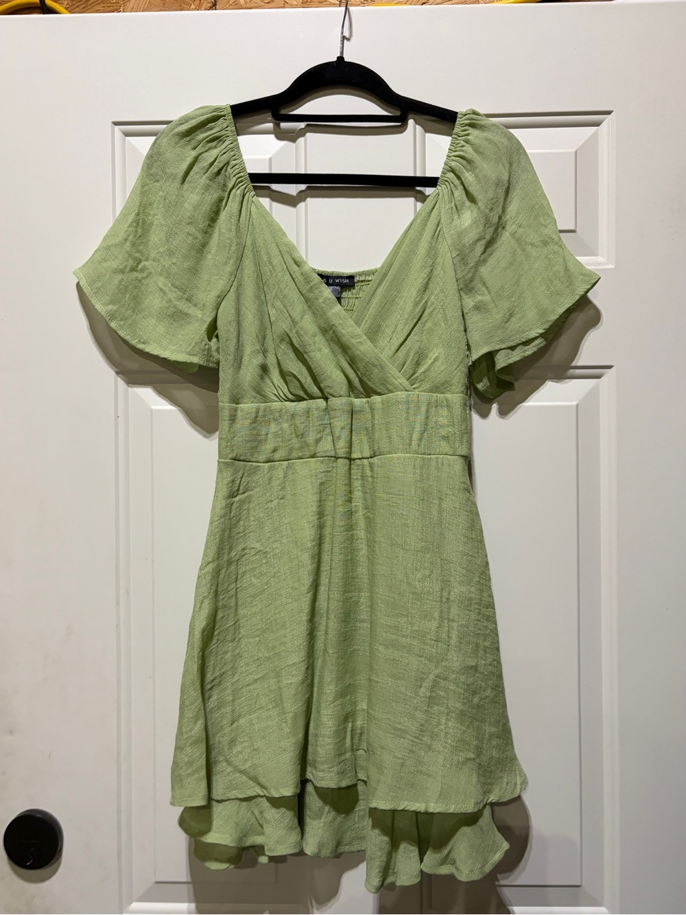 As U Wish Light Green Wrap Mini Dress with Flutter Sleeves